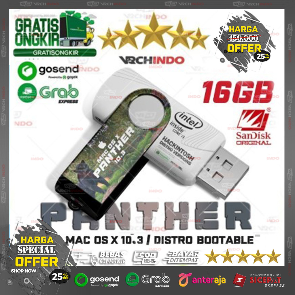 MacOS PANTHER - Mac OS X 10.3 | Hackintosh for Komputer PC Dekstop / Laptop | 16GB Bootable Installe
