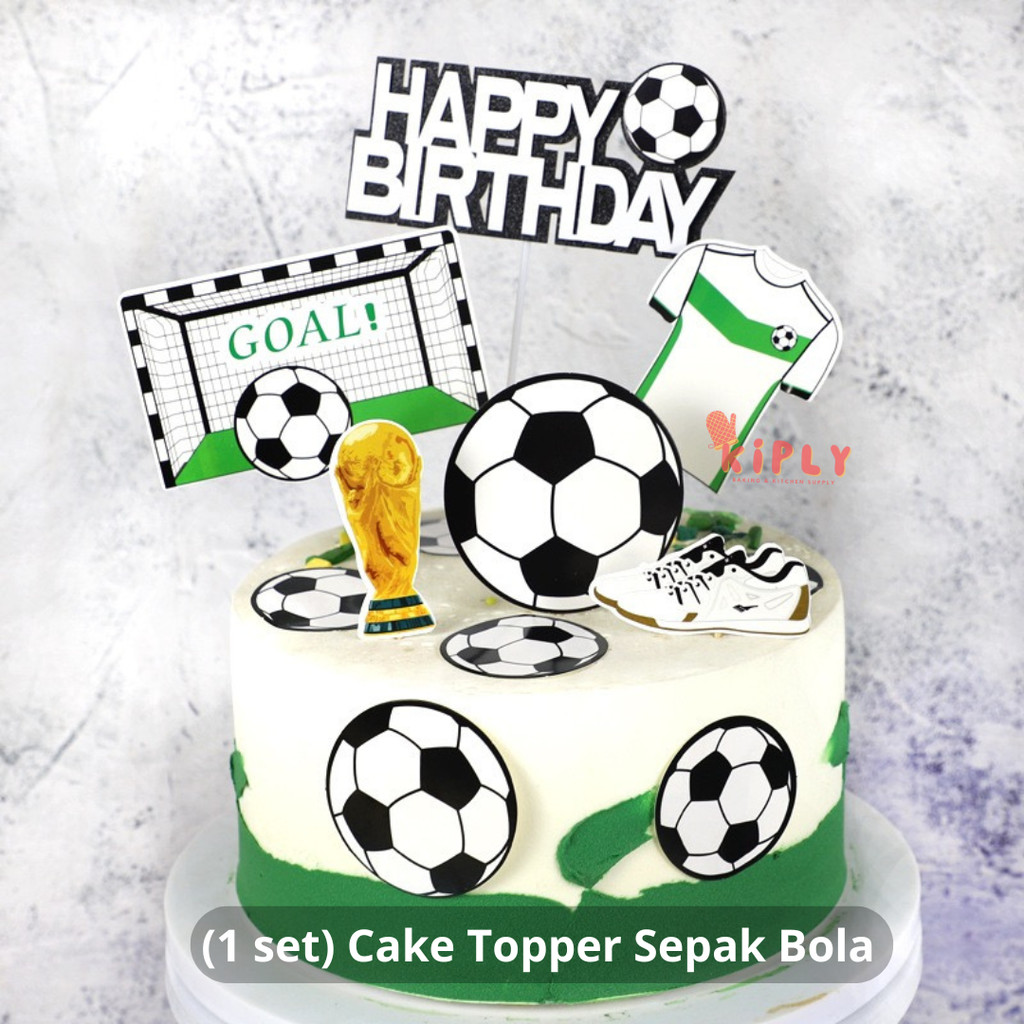 

(1 set) Cake Topper Sepak Bola/Topper Sepakbola Football Soccer piala trophy champion hiasan cake