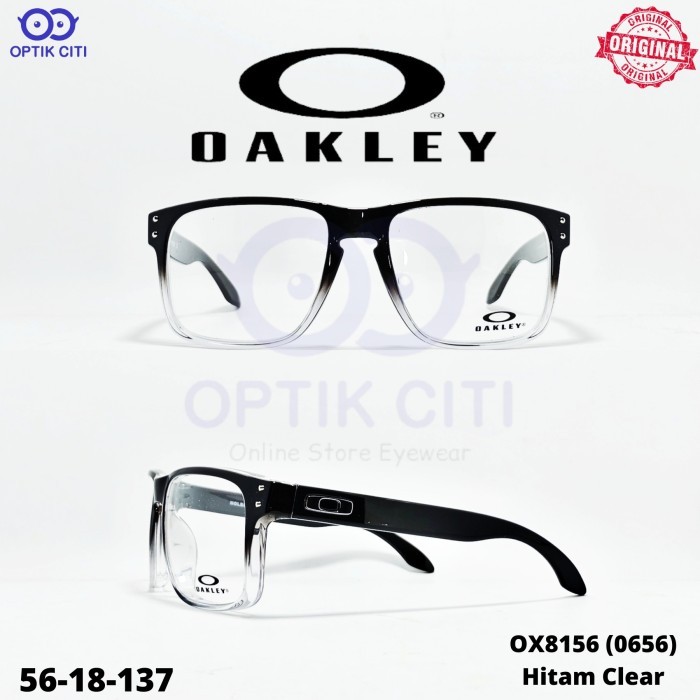 Frame Kacamata Pria Sporty Original Oakley Holbrook RX OX 8156 0656 Polished Black Clear Fade Origin
