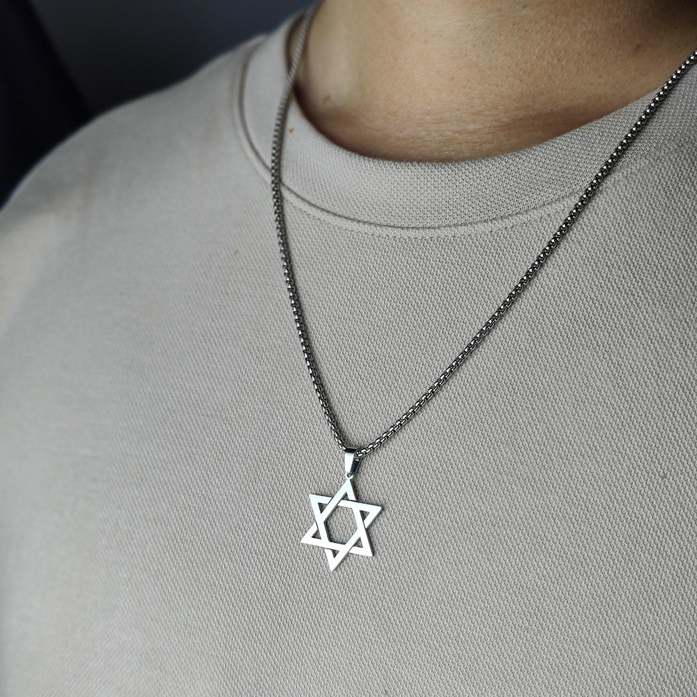 Classic Men's Star of David Pendant Necklace in Black Gold Silver Color Stainless Steel Israel Jewis
