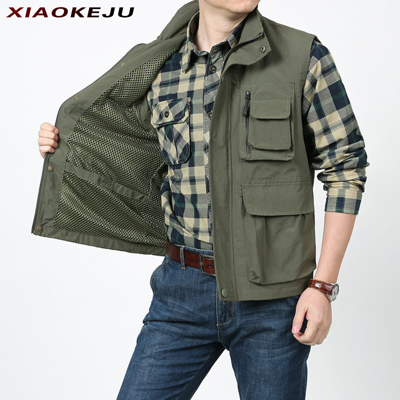 Without Men's Vest Sleeve Hunting Clothing Tactical Spring Pockets MAN Summer Mesh Camping Coats Jac