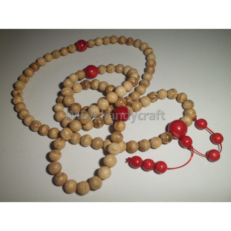IMDAHANDICRAFT Tasbih Bhuda Japamala Kayu gaharu aquilaria Filiria Papua Grad C kombinasi red coral 