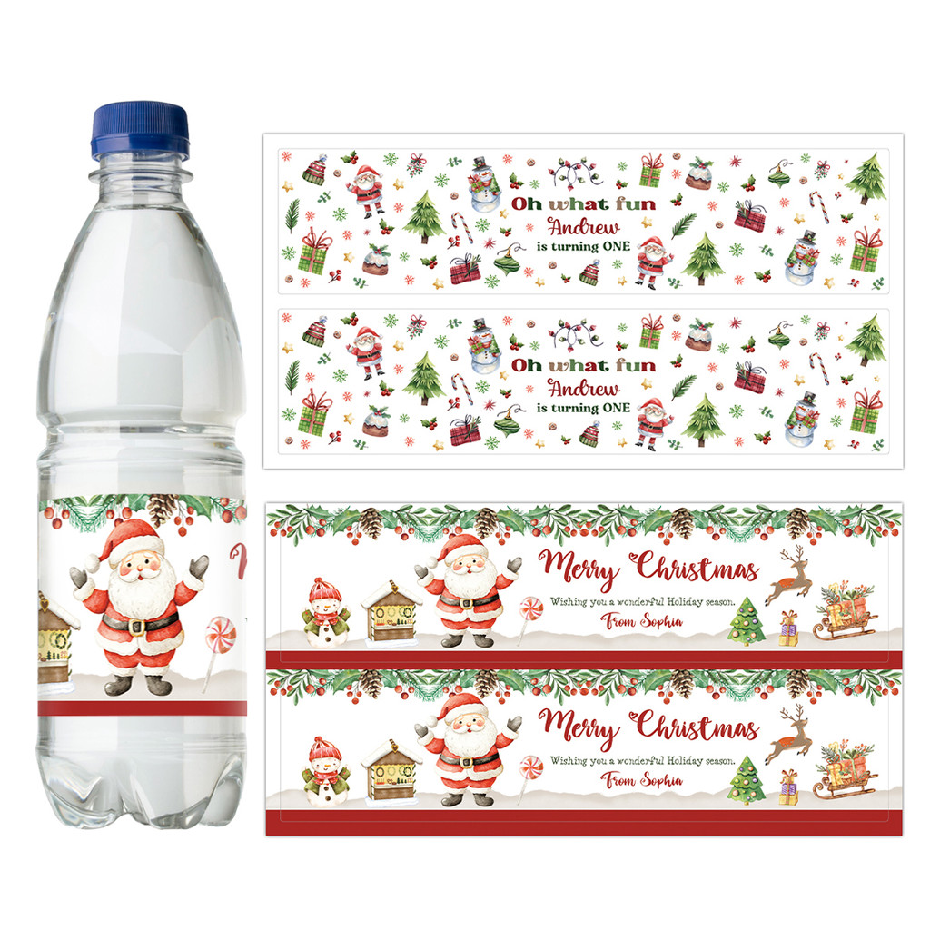 

20pc Merry Water Bottle Label Stickers with Santa and Snowman,Waterproof Vinyl Bottle Sticker,Party Supplies