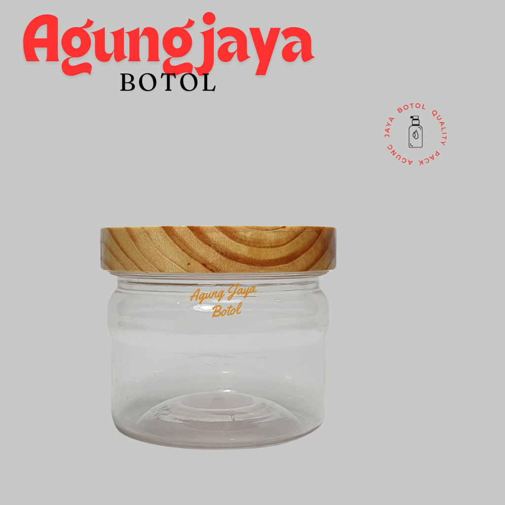 Toples Pet 400 Ml Pet Kacang Natural Tutup Kayu Pinus / Toples Bawang Goreng / Toples Snack / Toples