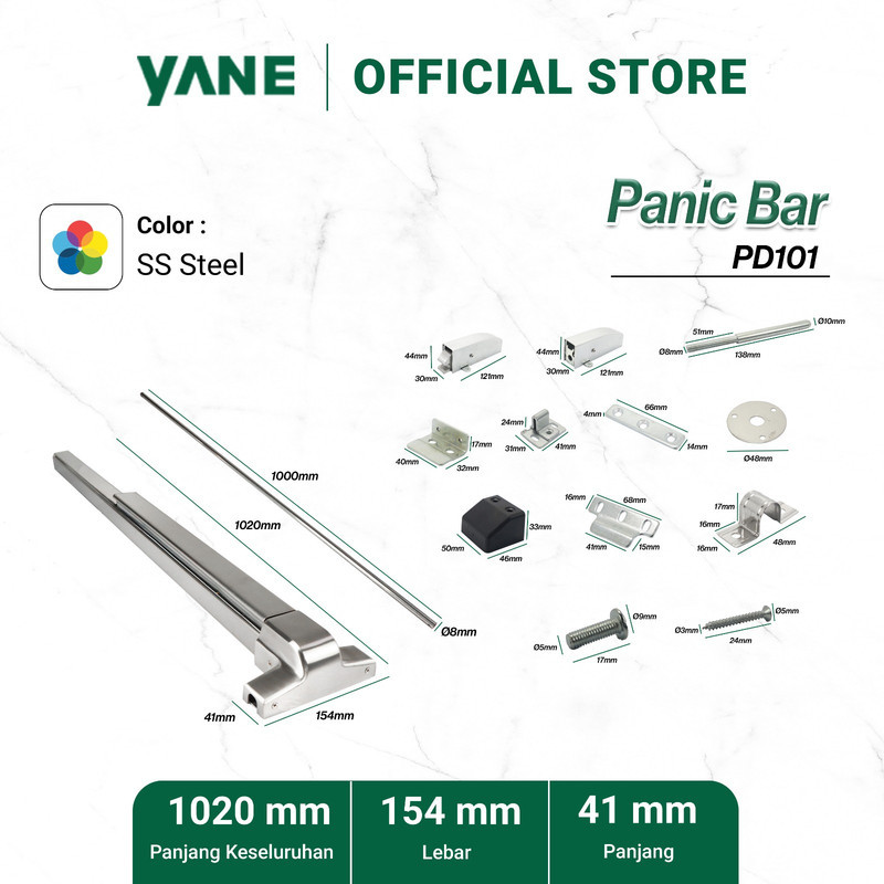 Panic Bar PD001 Single Door Yane SS Stainless Steel 304