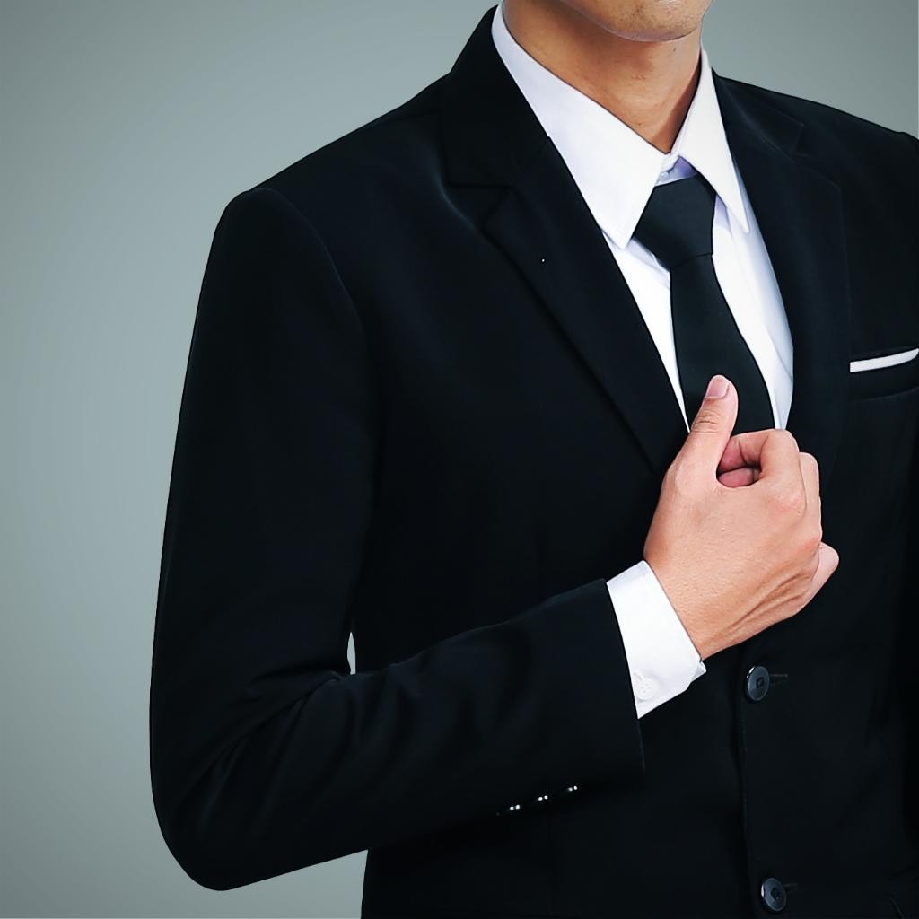 FANTREE - Jas Semi Wool Formal Premium Hitam Saku List Hidup Hitam/Putih Semi Casual Pria Blazer Bas