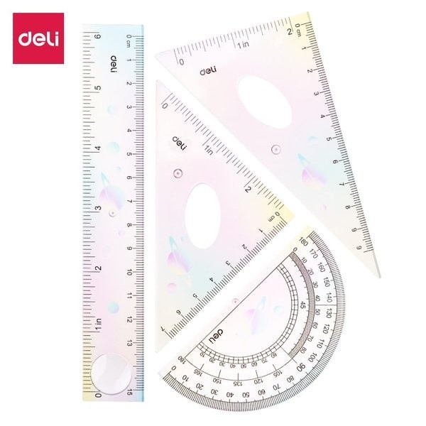 

Set Penggaris Plastik Deli EH652 Fungsi Menggambar dan Mengukur Ukuran 15 cm Warna Gradasi Elegan
