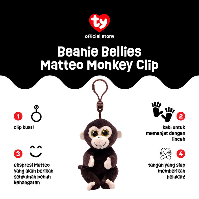 Collection Terbaru TY Beanie Bellies Matteo Monkey Keychain - Gantungan Kunci Boneka