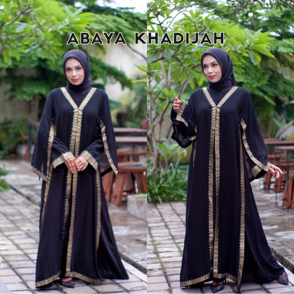 Abaya Hitam Gamis Saudi Jetblack Premium List Sifon Maxy Swarovski Mewah - KHADIJAH