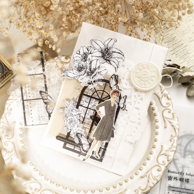 

[Gongjin] 10pcs Sticker Butterfly Island Dream BID Frame Black White Hitam Putih Stiker Kupu