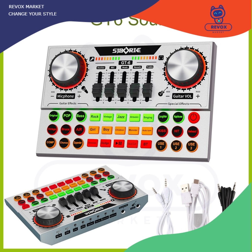 Revox - Siborie Gitar Sound Card GT6 Soundcard Alat Musik Untuk Original Streaming Langsung - REVOX 