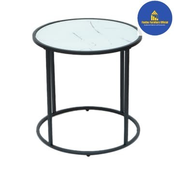 BEST QUALITY Meja Kecil Bulat Coffee Table Standing Besi Tinggi 50cm_Alas Putih