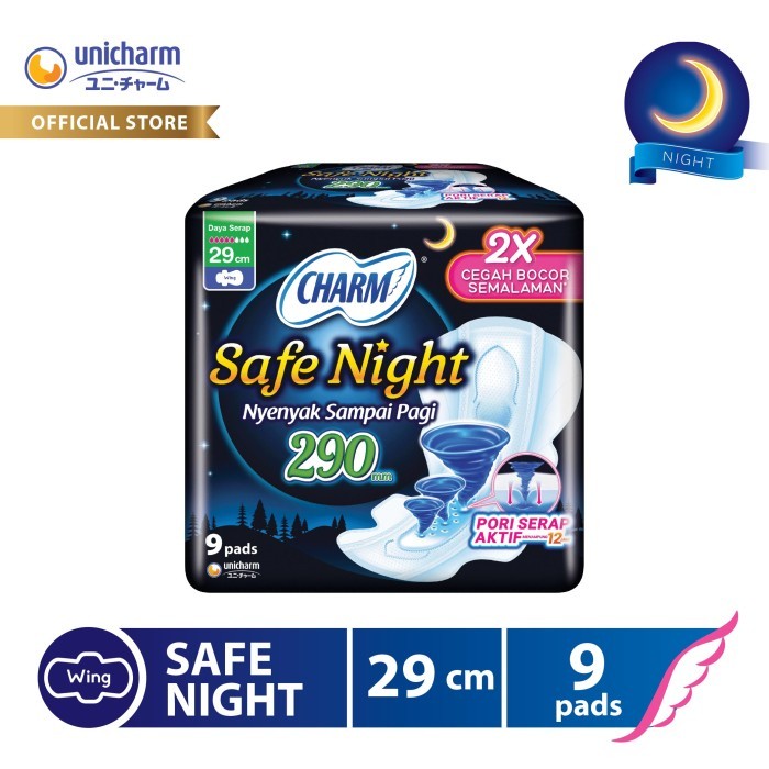 Charm Pembalut Safe Night 29cm Wing 9 pads
