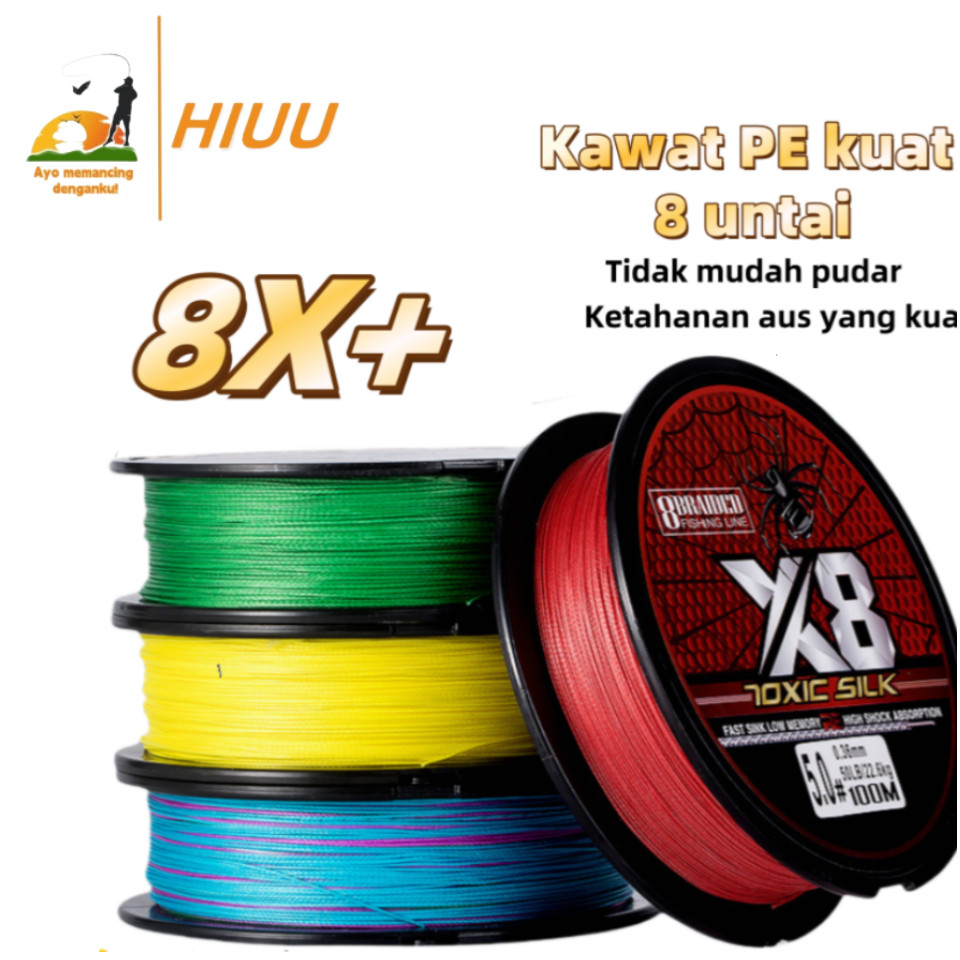 HIUU Senar Pancing Tahan Aus Senar PE X8 Merah Anti-Kusut Tali Pancing Jalinan 150m Tali Pancing Hal