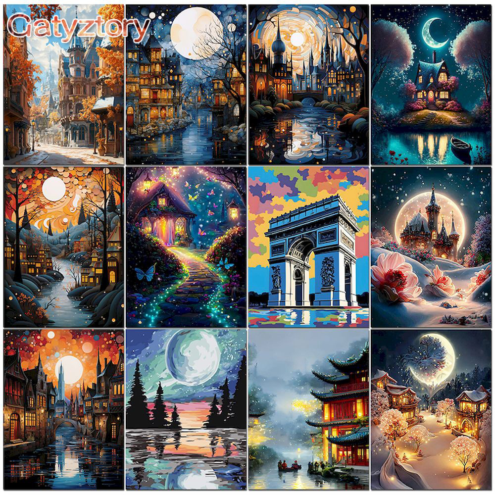 

GATYZTORY Modern Paint By Numbers Dark River Castle Coloring By Numbers Artwork Diy Set For Adults Living Room Decors New