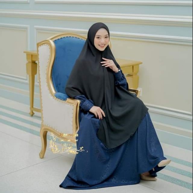 gamis syari navy-gamis wanita motif flower navy syari premium-gamis - S