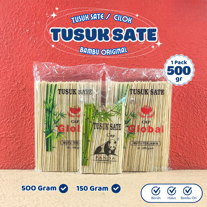 TUSUK CILOK Bambu Merk Panda Global Bakaran Pentol Daging Sempol Sunduk Cilok 500 Gram 150 Gram