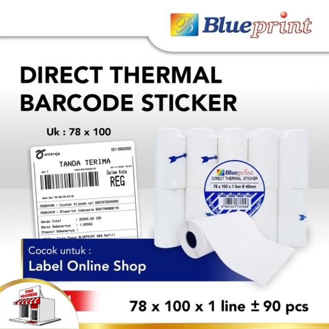 

Direct Thermal Sticker Label 78 x 100 isi 90 Blueprint Stiker Barcode Olshop 78x100 Resi Pengiriman