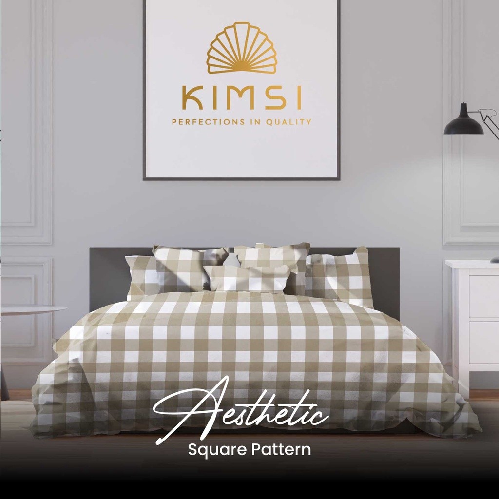 SHAFFSHOP Sprei Set 180x200 Not Bedcover Aesthetic Motif Kotak Pastel Kimsi Katun Premium Emily -Kha