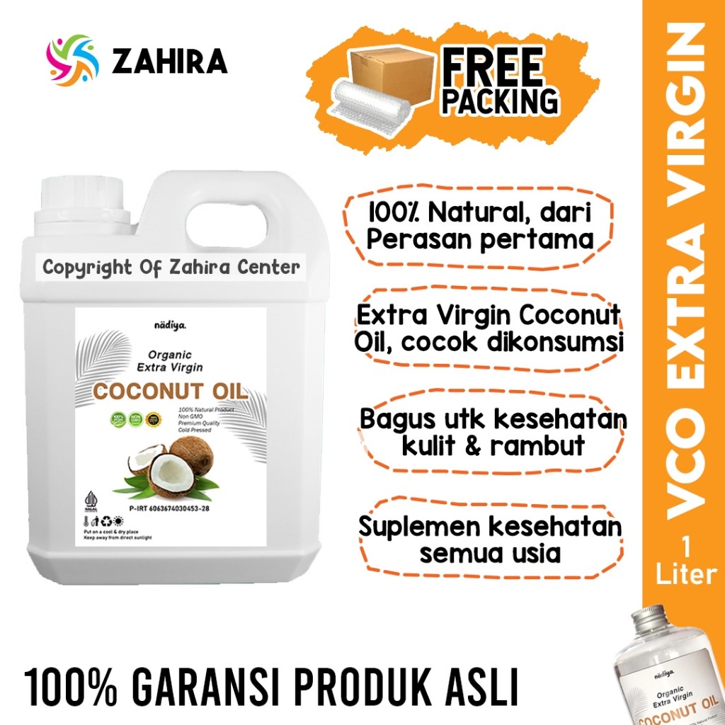

ASLI VCO PREMIUM 1 LITER Kemasan Jerigen Food Grade Murni Minyak Kelapa Aman Dikonsumsi Suplemen