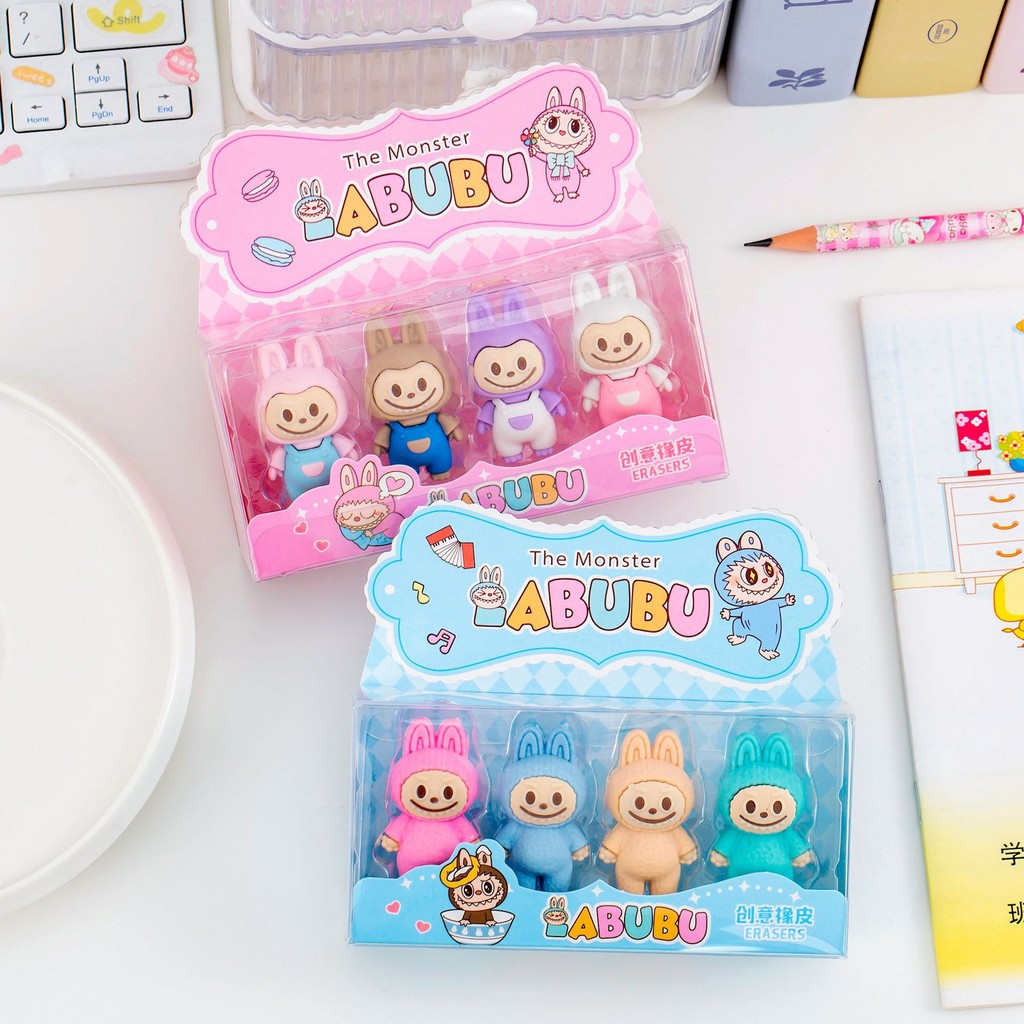 

[ GROSIR ATK ] CUTE BANGET, COCOK UNTUK PECINTA STATIONERY LUCU / PENGHAPUS MOTIF KARTUN LABUBU 1 SET ISI 4 PCS / PENGHAPUS BOX MIKA BENING