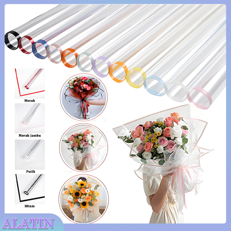 

Kertas Buket Pastel Glossy Transparant / Kertas Buket Waterproof Korea Style / Color Border Line Flower Cellophane Wrap / Kertas Buket Bening 58x58 Cm