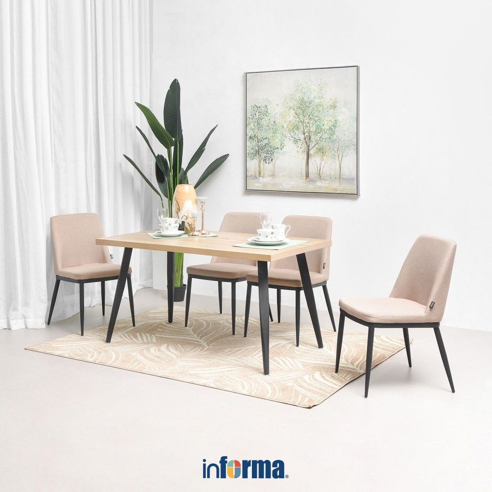 Informa Milgen Set Meja Makan 4 Kursi - Cokelat Muda Dining Table Aesthetic Furniture Dining Room Pe
