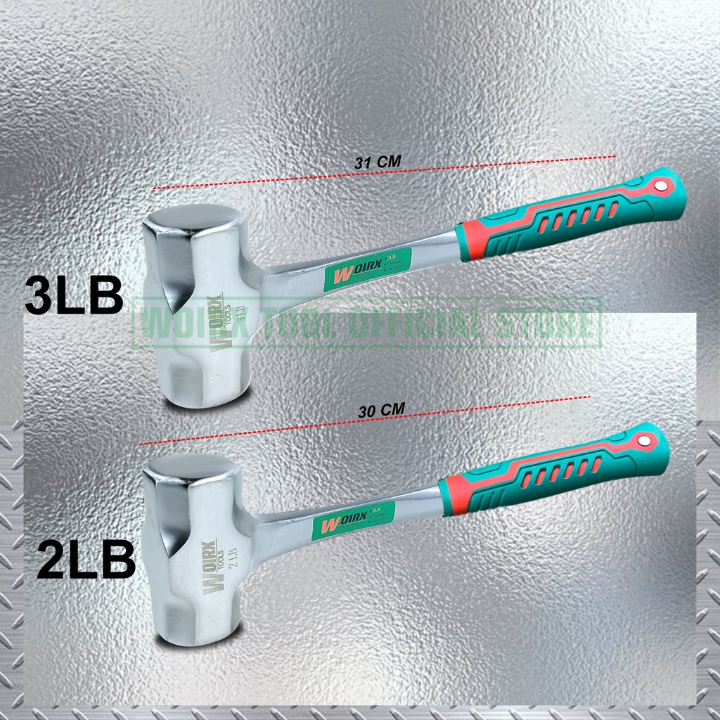 Woirx Tool Palu Batu Palu Besi Bogem 2Lb 1Kg 3Lb 1.5Kg Gagang Besi Fiber Lapis Karet Tbk