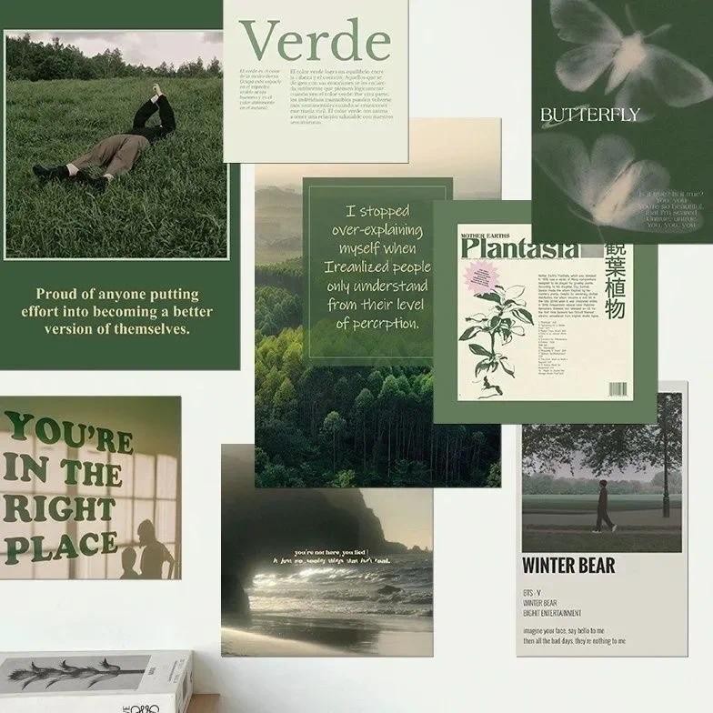 

15 Green Mist Mountain Ins Wind Cards Landscape Postcards Art Posters Interior Decoration Wall Stickers