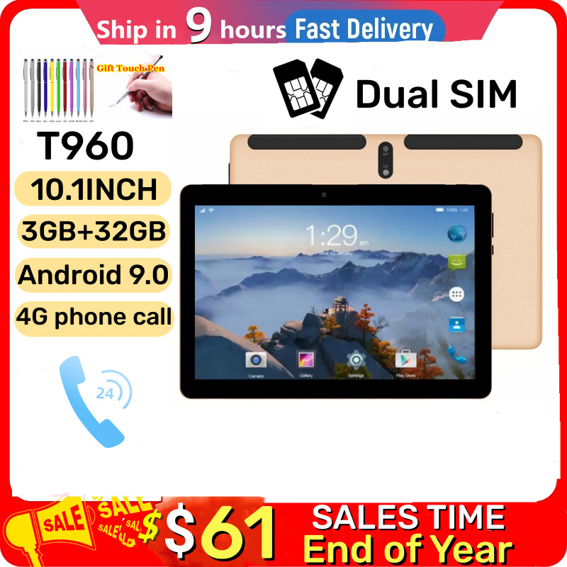 Newest 10.1'' Type-C 3GB RAM+32GB ROM T960 Android 9.0 Tablet PC 4G Phone Call MTK9863 Dual Camera Q