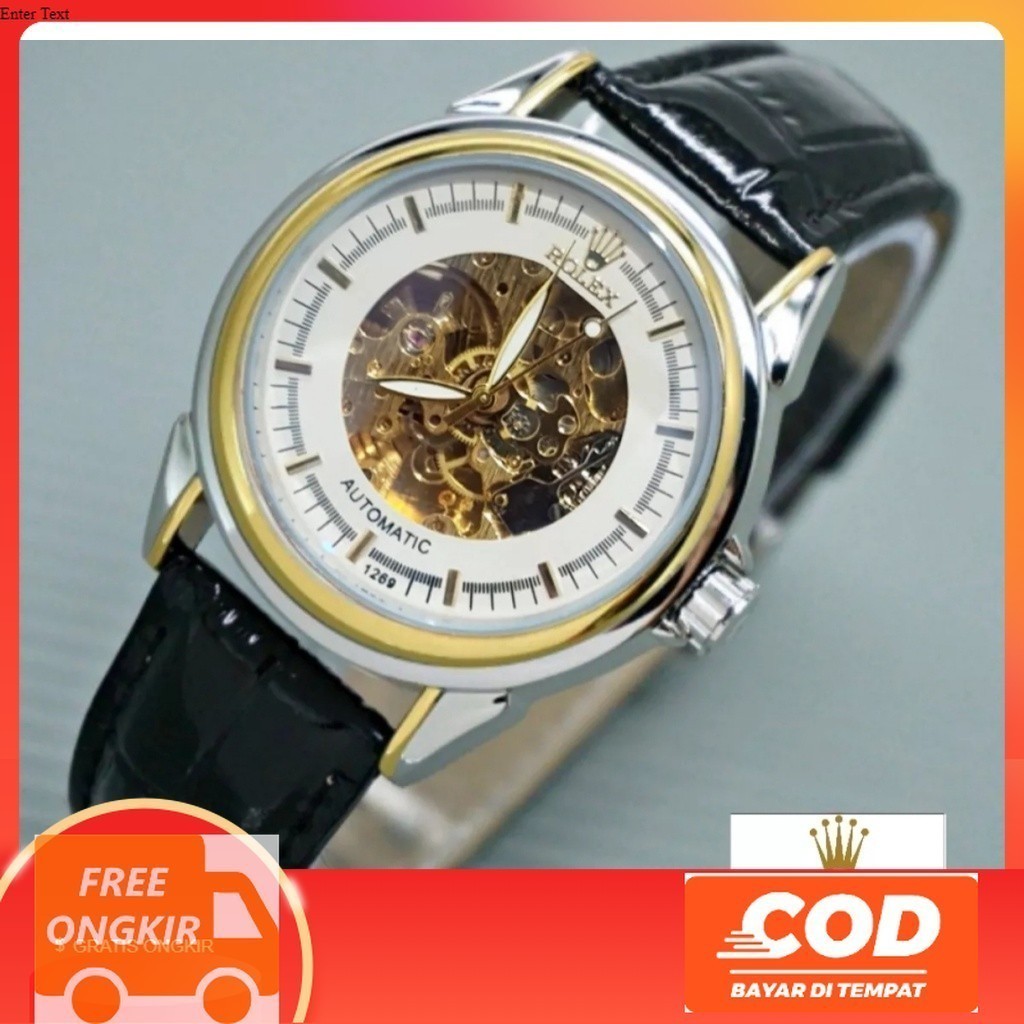 BEST SELLER ROLEX JAM TANGAN FASHION PRIA WANITA MESIN AUTOMATIC TANPA BATRAI TALI KULIT FREE BOX