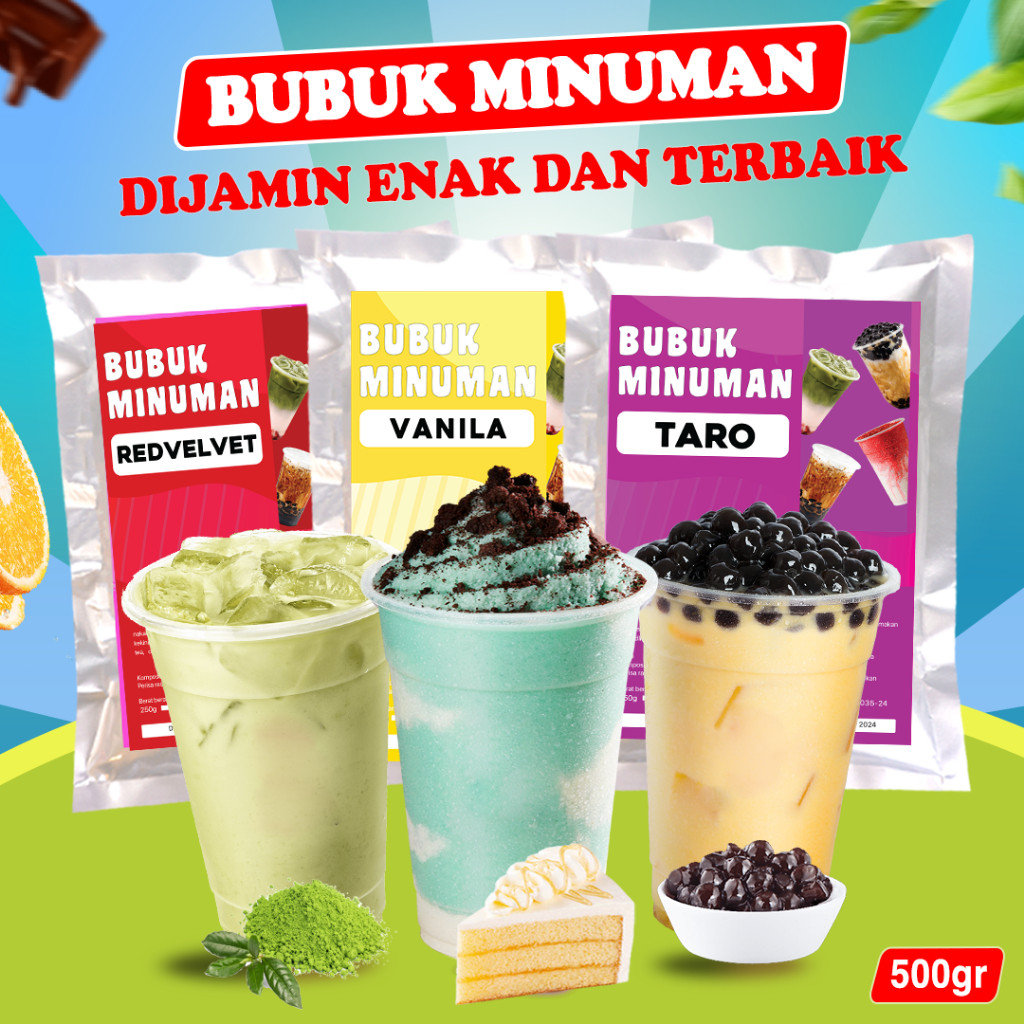 

BUBUK MINUMAN RASA / BUBUK MINUMAN KEKINIAN / BUBUK MINUMAN RASA 500GR / SERBUK MINUMAN RASA 500GR