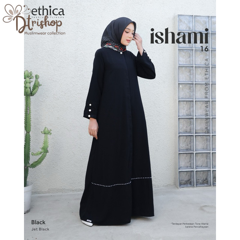 Ishami 16 Gamis Modern Hitam Elegant Wanita Muslimah by Ethica