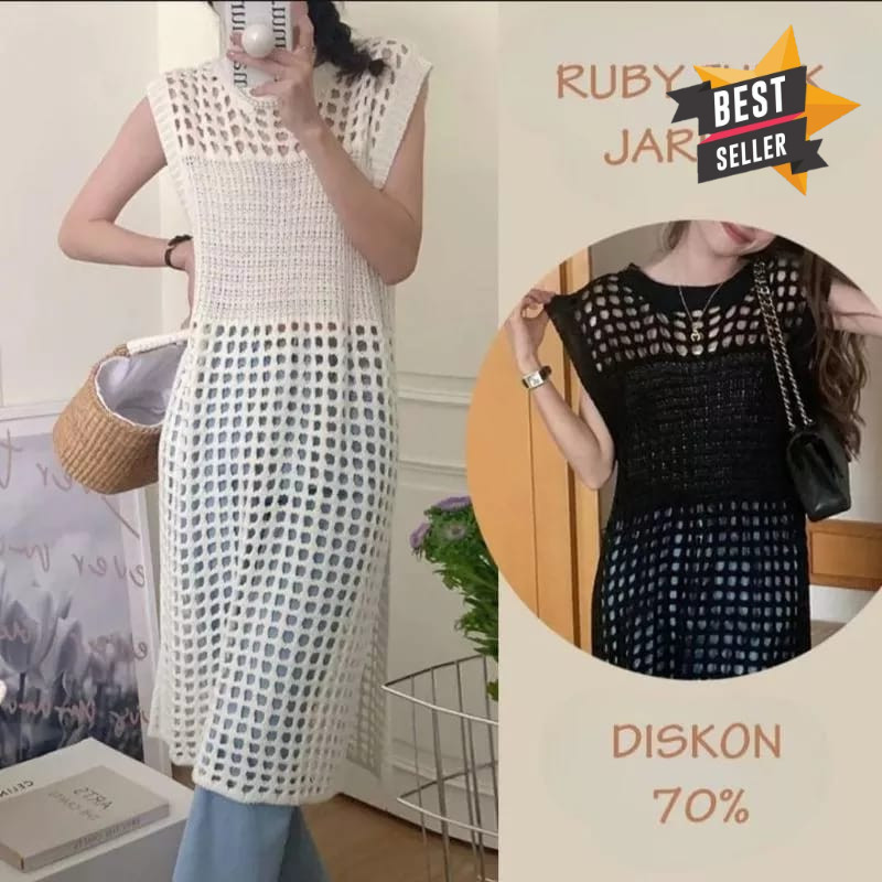 RUBY DRESS RAJUT JARING / TUNIK RUBY JARING / OUTWEAR RAJUT DRESS / RUBY KNIT / Atasan tunik rajut j