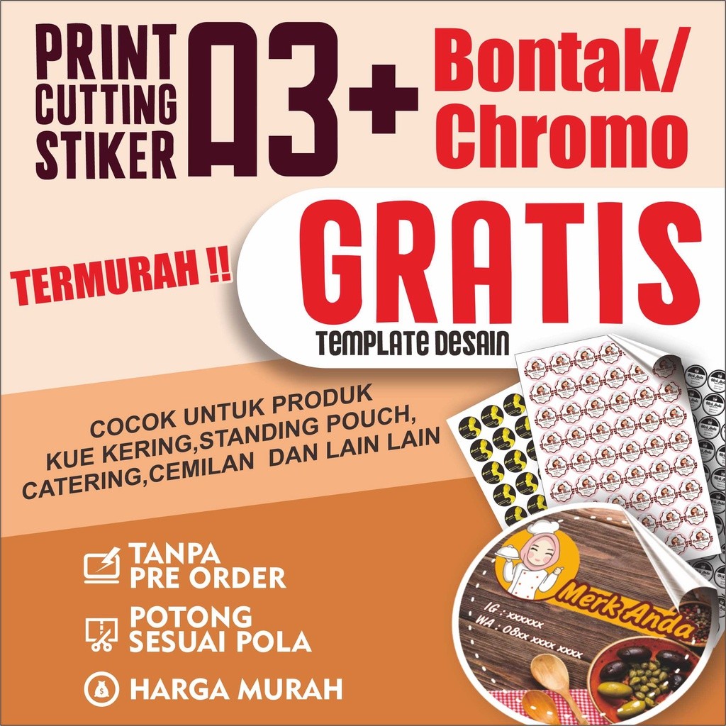 

Stiker A3+ termurah label makanan minuman skincare kosmetik bedda lotong bahan chromo (Gratis Potong sesuai pola)