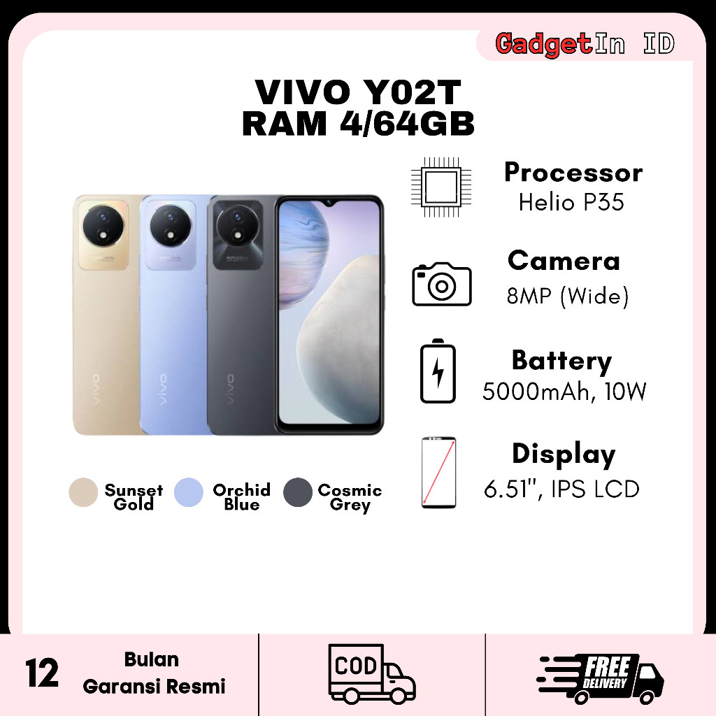 HP Vivo Y02T RAM 4/64 & VIVO Y02 RAM 3/32 NEW Garansi Resmi Vivo