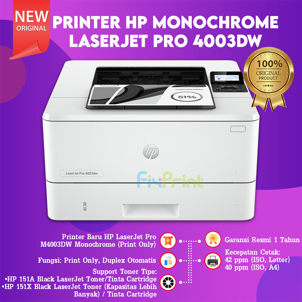 FixPrint Printer HP Laserjet 4003dw Monochrome Duplex Wireless (2Z610A), Pengganti Printer HP Laserj
