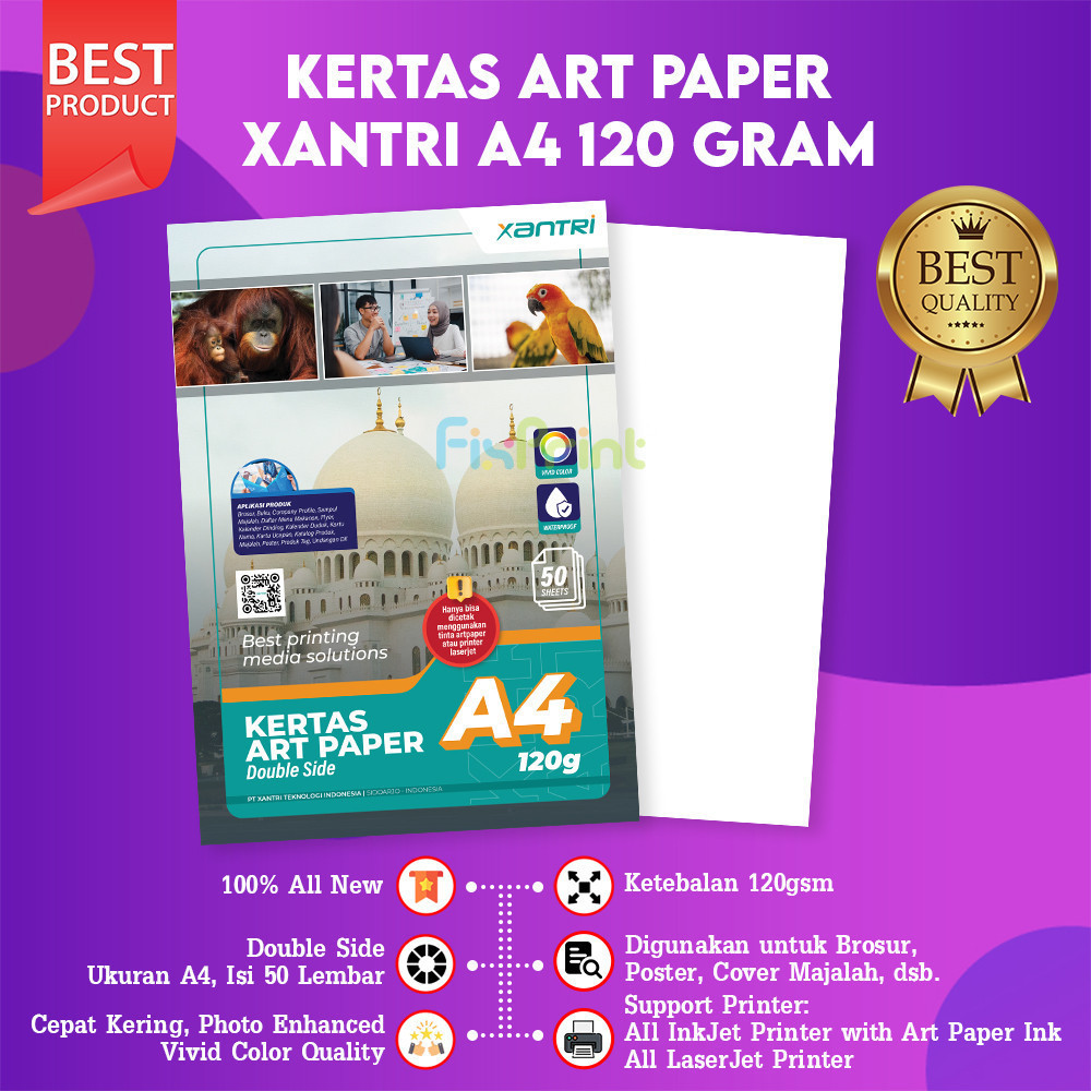 

FixPrint 50 pcs Kertas Art Paper A4 120gsm Print Foto Photo Double Side Kertas Art Cartoon Carton