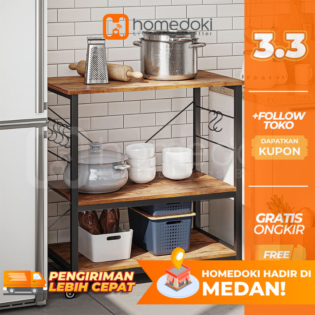 Homedoki Rak Troli / Rak dapur serbaguna / Rak Dapur / Rak troli susun / Rak troli susun roda