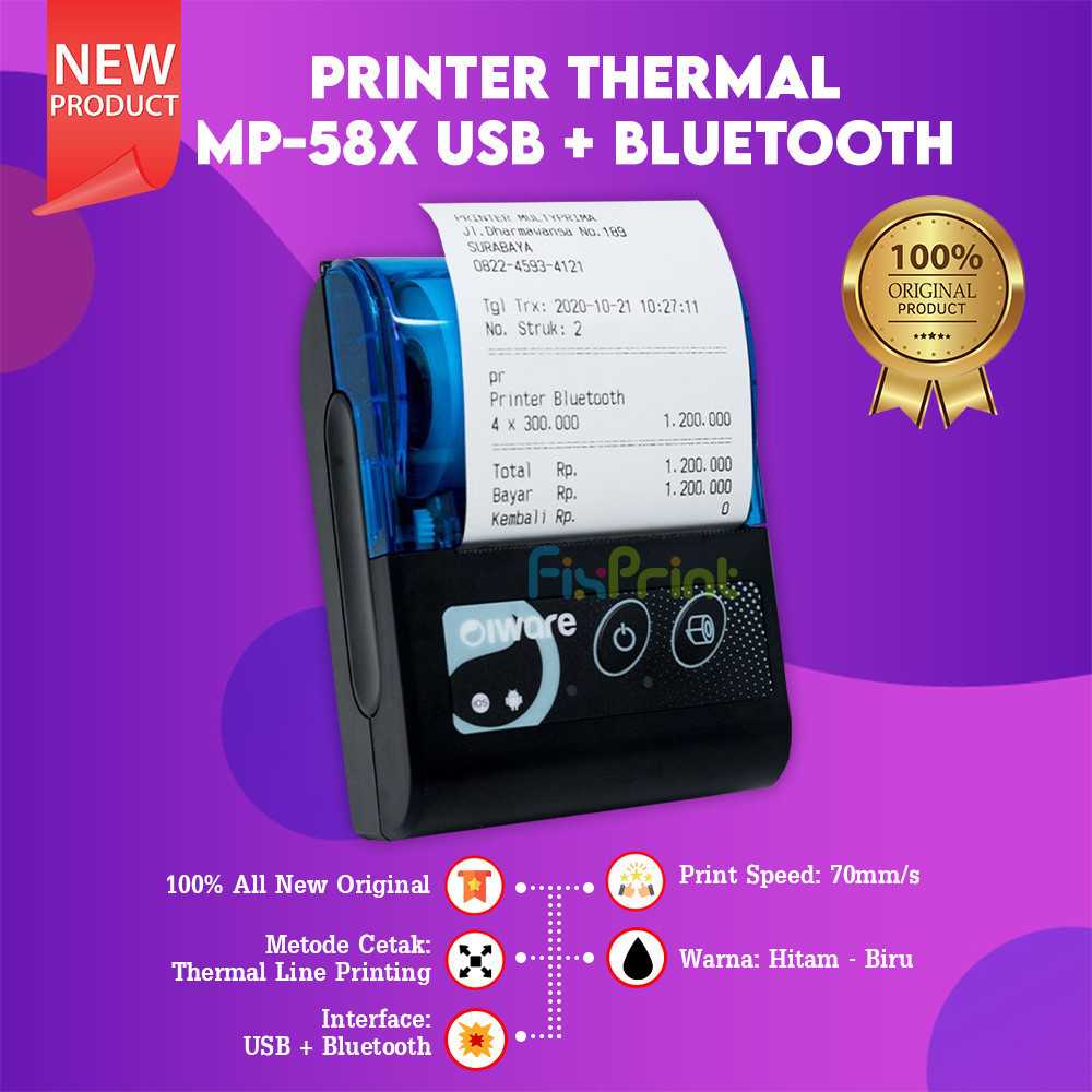 FixPrint Printer Thermal Kasir Iware USB + Bluetooth C-58BT /  58BC / C-58BT / MP-58II / MP58X / ZJ5