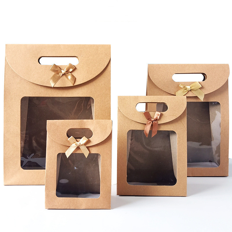 

5/10/20pcs Transparent Window Kraft Paper Bags For Wedding Birthday Baptism Party Candy Gift Packaging Box Baking Takeaway Bag