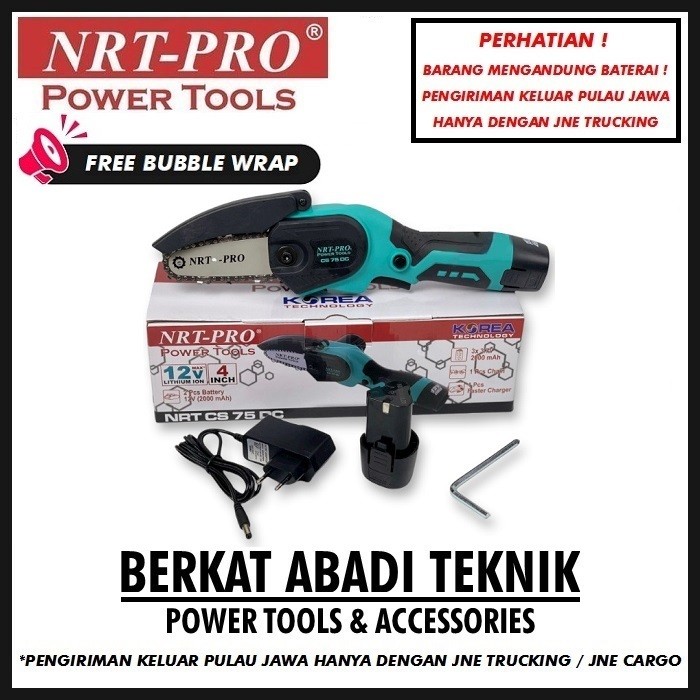 NRT-PRO CS 75 DC Mesin Cordless Mini Chainsaw 4 Inch Gergaji Rantai Potong Kayu Baterai Batre Chain 