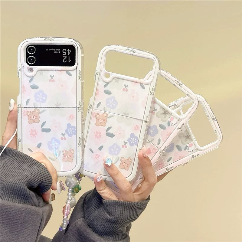 BISA COD SAMSUNG Vintage Cherry & Bear Softcase Casing Case HP Lucu Samsung Galaxy Z Flip 3 4 5 Berk