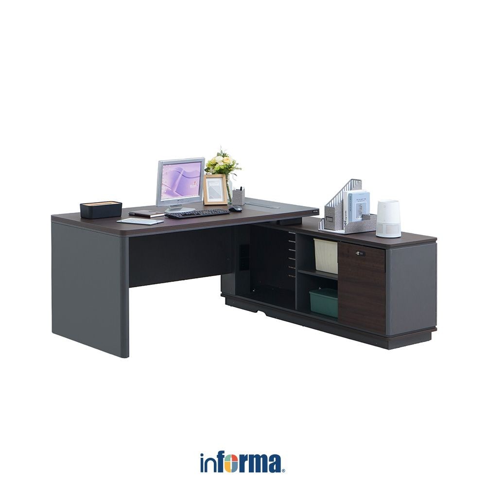 Informa Moza Meja Kantor - Cokelat Walnut/Abu-Abu Office Table Furnitur Kantor Meja Kerja Belajar Se