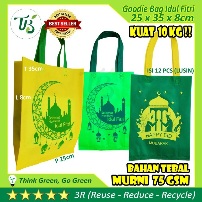 

Goodie bag Tas Spunbond Hari Raya Natal Idul Fitri bukan paper bag dus - Hijau Daun, S
