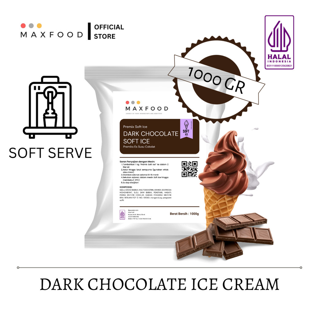 

Soft Dark Chocolate Ice Cream / Bubuk Es Krim Rasa Dark Coklat 1 KG