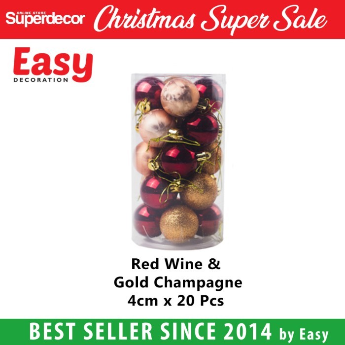 

Bola Natal 4 Cm Dekorasi Hiasan Aksesoris Christmas Ornament isi 20Pcs - red wine