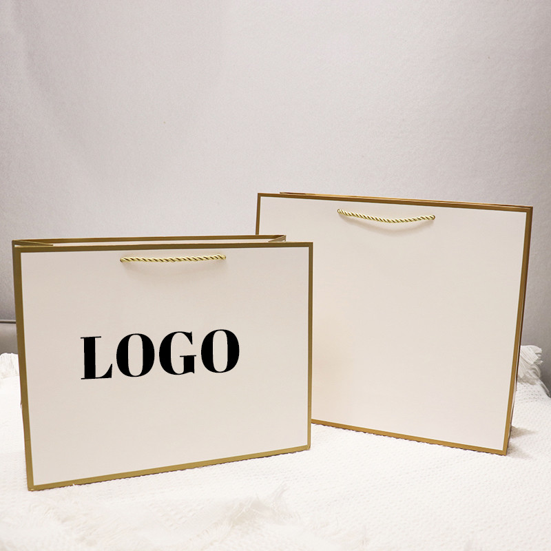 

10 Pcs Custom Logo Gold Line Paper Bags For Jewelry Clothes Package Paper Bags Bow Tie Wedding Christmas Party Gifts Bags