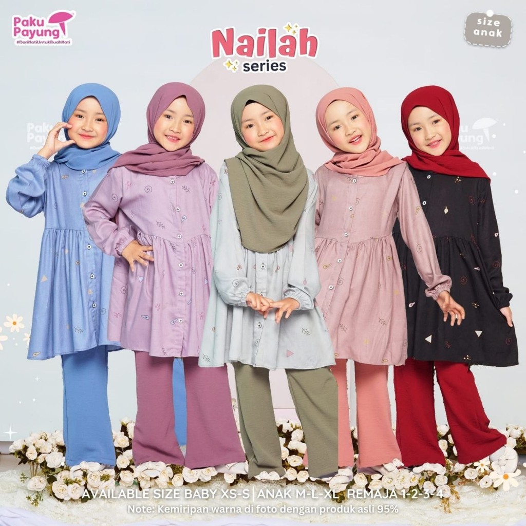 Pakaian Anak Perempuan Set | Baju Anak Perempuan Set Kulot | Nailah Gamis Set Anak Perempuan Paku Pa