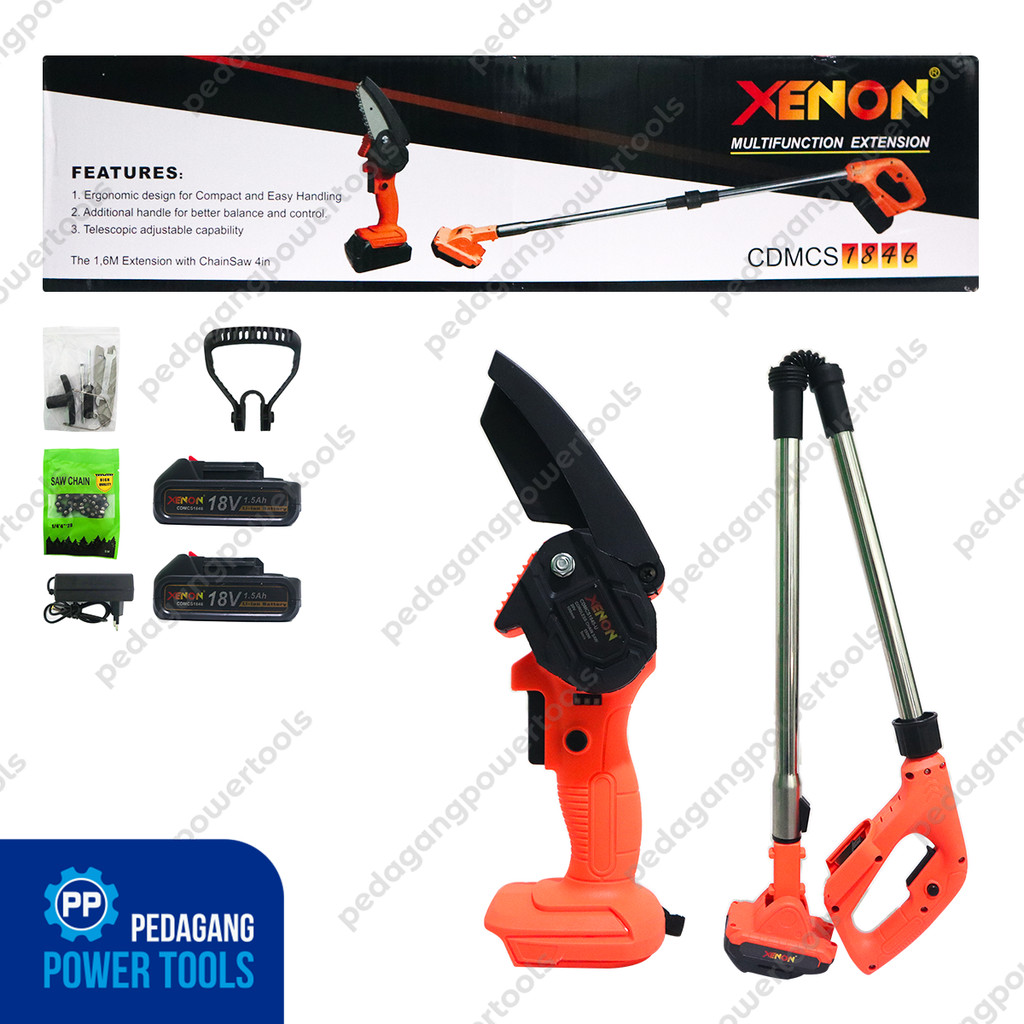XENON CDMCS1846 Mesin Gergaji Kayu 4" Baterai 18V Extension Cordless Mini Chain Saw 4"